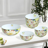 Luxury Beige Ceramic Dessert & Pudding Set | Floral Print | 7-Piece Gift Box Edition